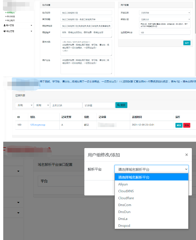 {完美运营}二级域名分发系统源码