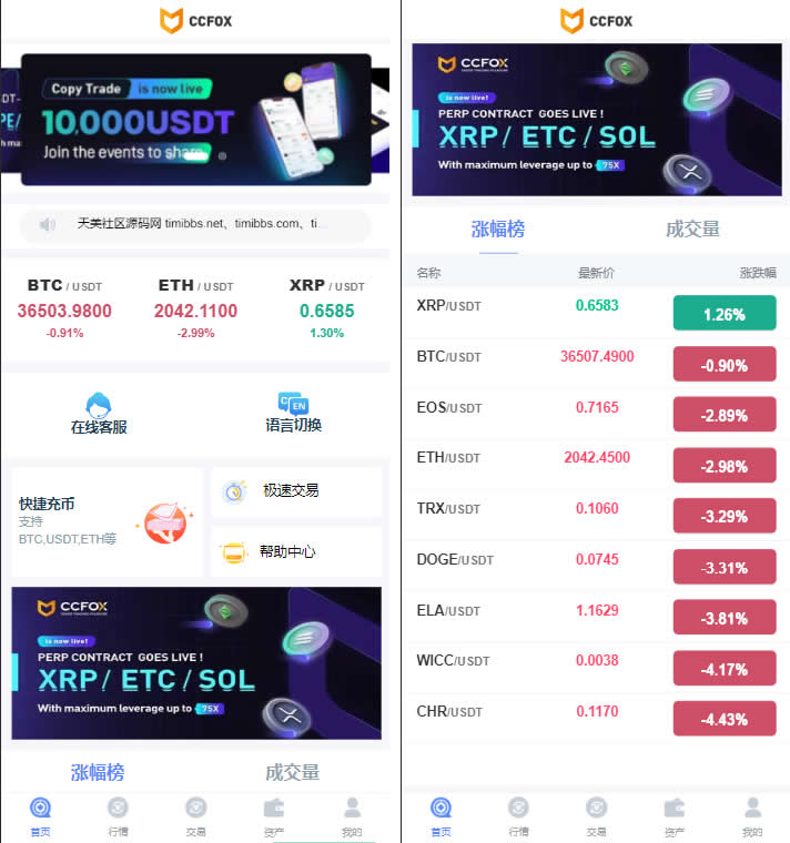 10语言CCFOX交易所/合约+秒合约+质押交易/html前端/带文字搭建教程