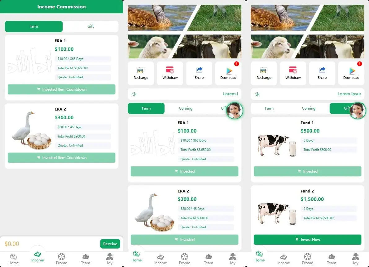纯英文海外鸡鸭养殖挖矿奶牛基金矿机投资理财源码下载