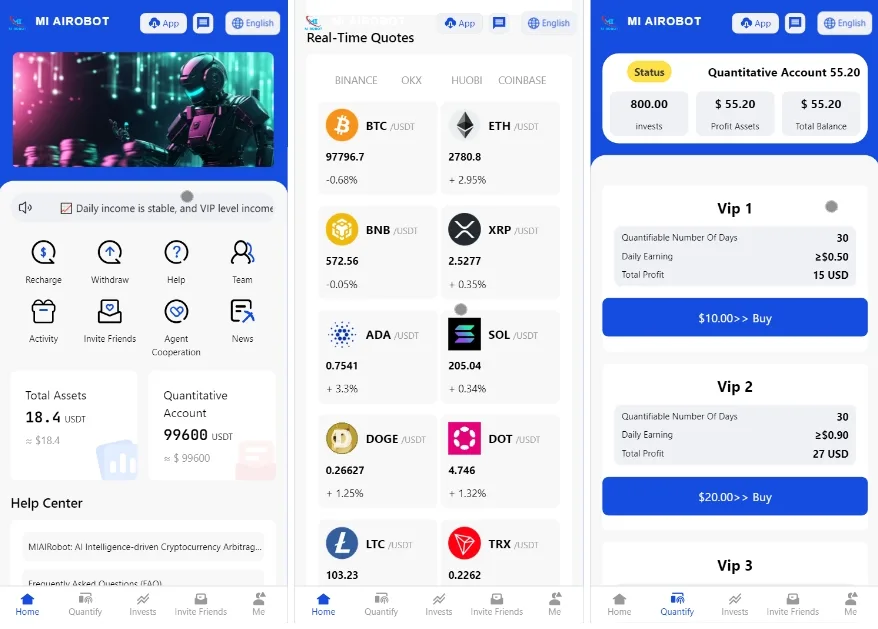 MI AIROBOT海外区块链投资理财源码/前端html+后端PHP