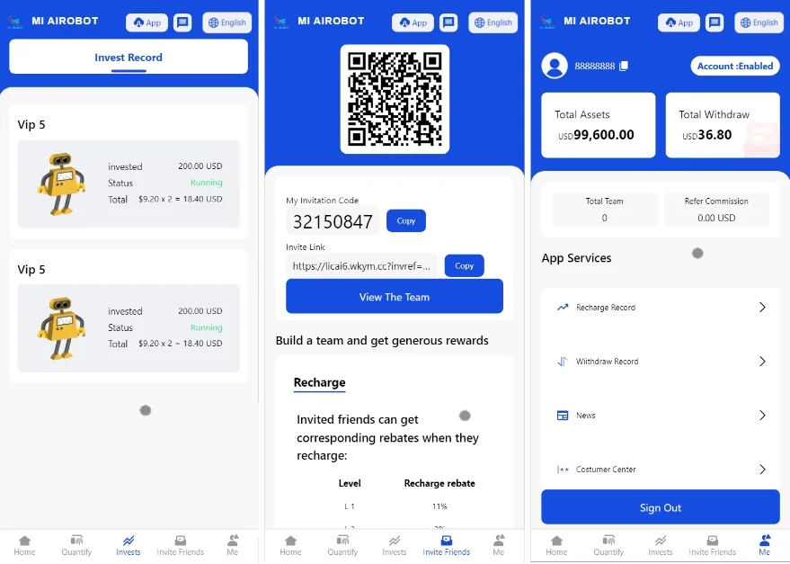 MI AIROBOT海外区块链投资理财源码/前端html+后端PHP