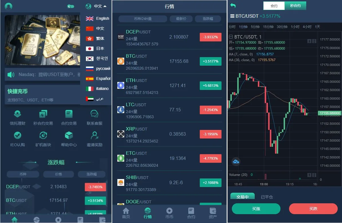 HUOBI多语言交易所源码/合约交易/币币交易/挖矿理财/合约期权