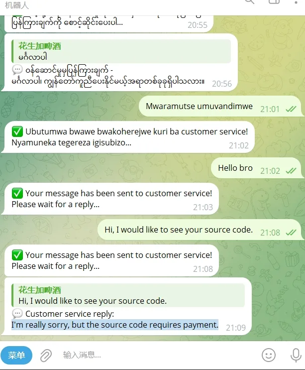 TelegramAI全自动翻译客服机器人源码/带视频搭建教程