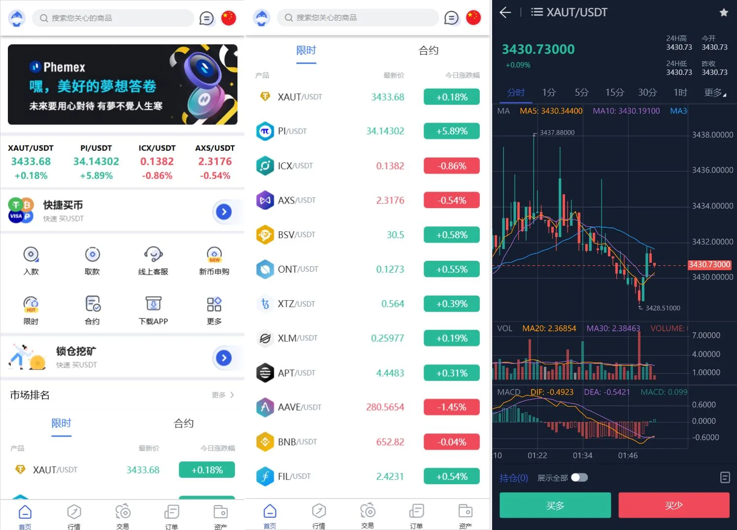 Phemex多语言交易所源码/期权交易+合约交易+新币申购+锁仓挖矿+平台币发行+K线行情控制/前端uniapp编译后+后端PHP Phemex多语言交易所源码/期权交易+合约交易+新币申购+锁仓挖矿+平台币发行+K线行情控制/前端uniapp编译后+后端PHP