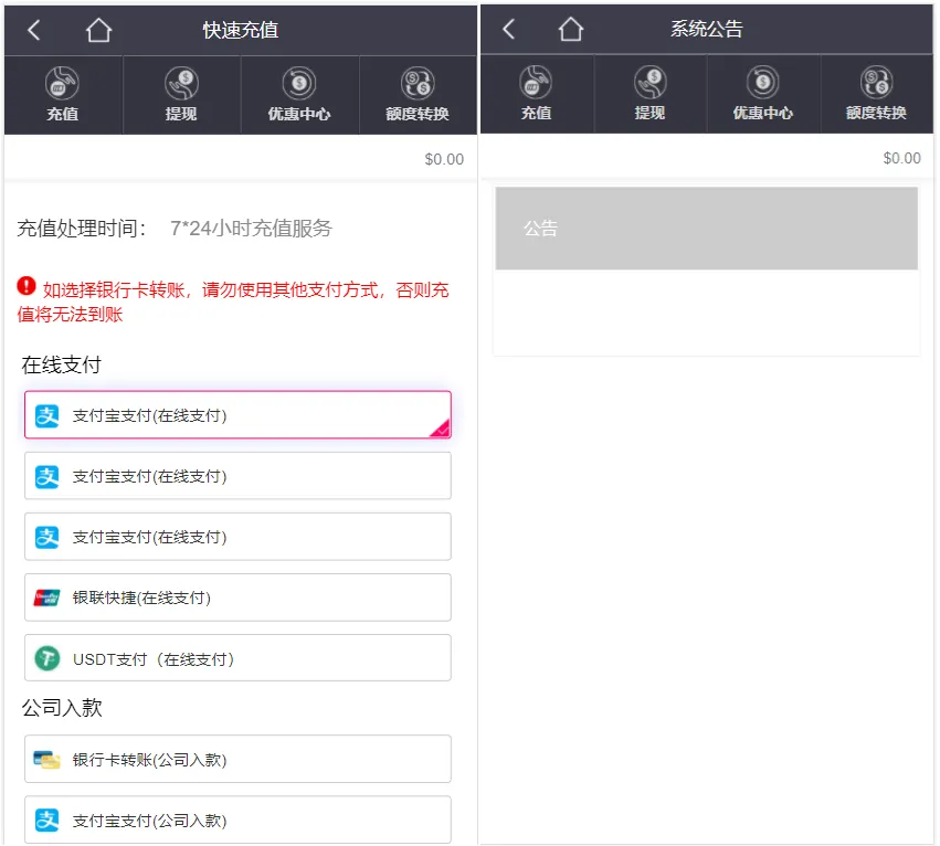 娱乐城源码模板Vue框架开发,多语言版,新增虚拟币USDT充值通道
